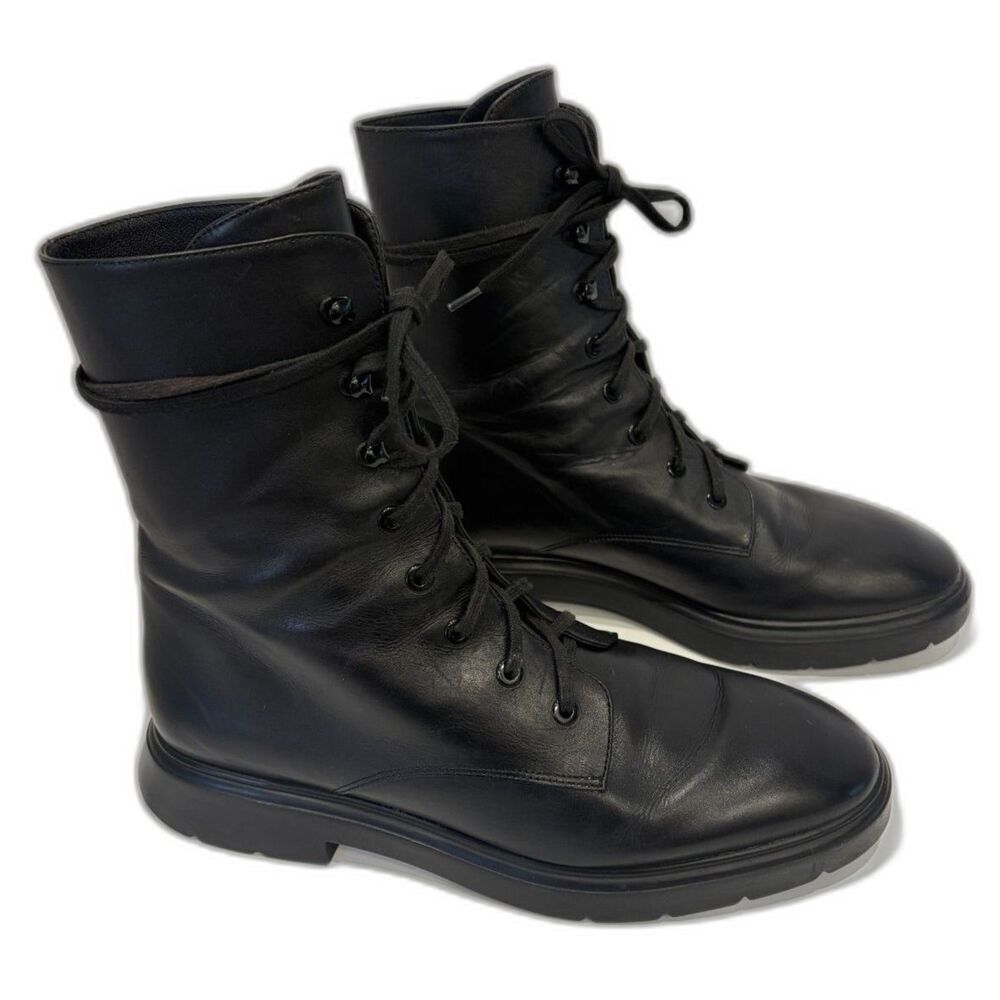 Stuart Weitzman Women's Mckenzee Combat Lace Up Black Leather Boot Size 9